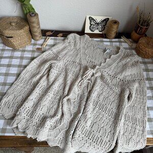 Vintage Crochet Knit Tie Front Cardigan XL